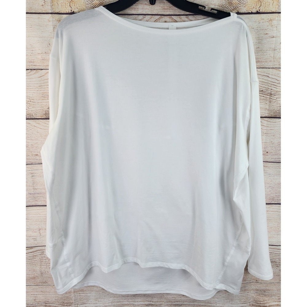 Lululemon Back In Action Organic Cotton Top Women's 12 White Yoga Stretch Tunic